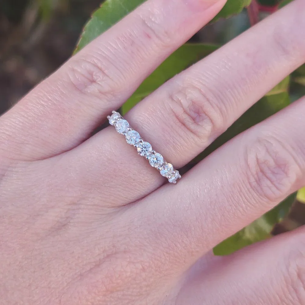 Moissanite Eternity Band, Sterling Silver Size 6, Elegant, Classic, Gift for her